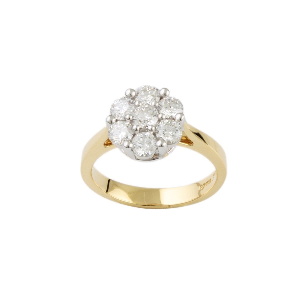 Yellow and White Gold 1.02ct Round Diamond Set Cluster Ring