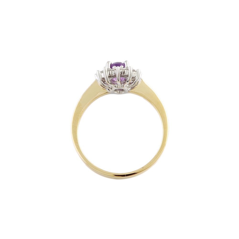 Yellow and White Gold 0.35ct Round Diamond and 0.78ct Oval Amethyst Set Cluster Ring