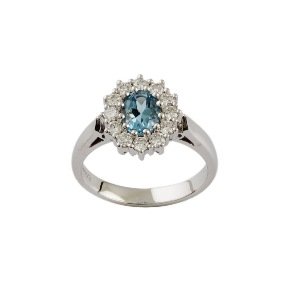 White Gold 0.46ct Round Diamond and 0.78ct Oval Aquamarine Set Cluster Ring
