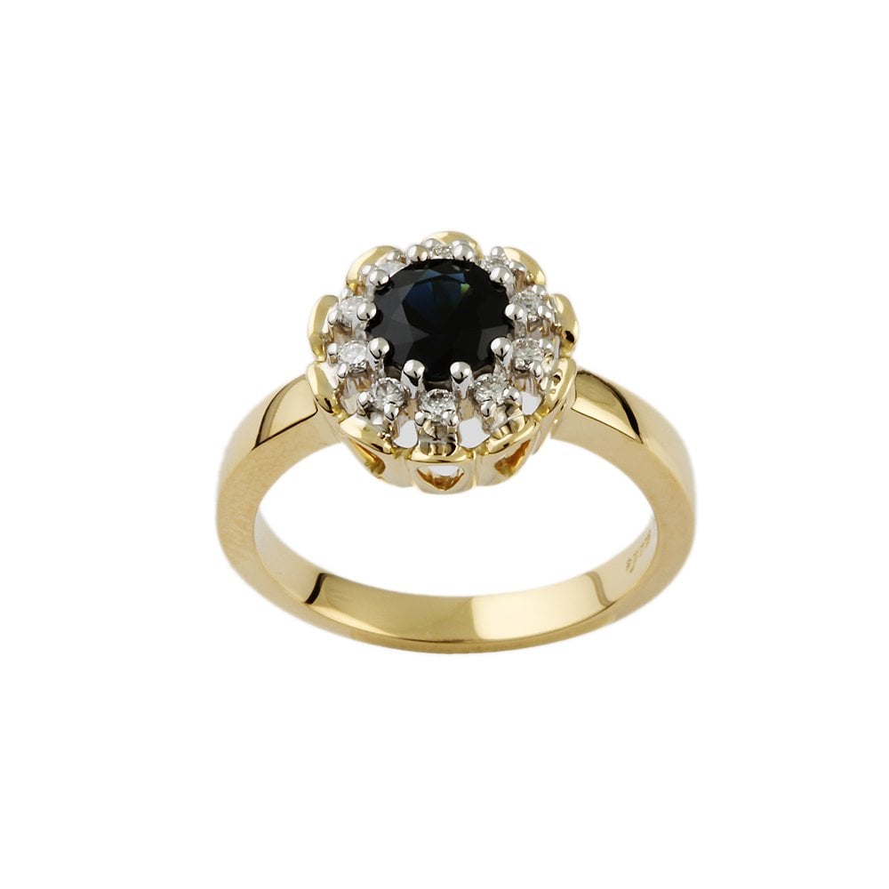 Yellow and White Gold 0.15ct Round Diamond and 0.84ct Round Blue Sapphire Set Cluster Ring