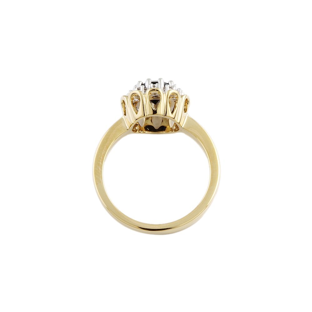 Yellow and White Gold 0.15ct Round Diamond and 0.84ct Round Blue Sapphire Set Cluster Ring