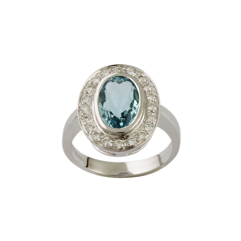 White Gold 0.30ct Round Diamond and 2.00ct Oval Aquamarine Set Cluster Ring