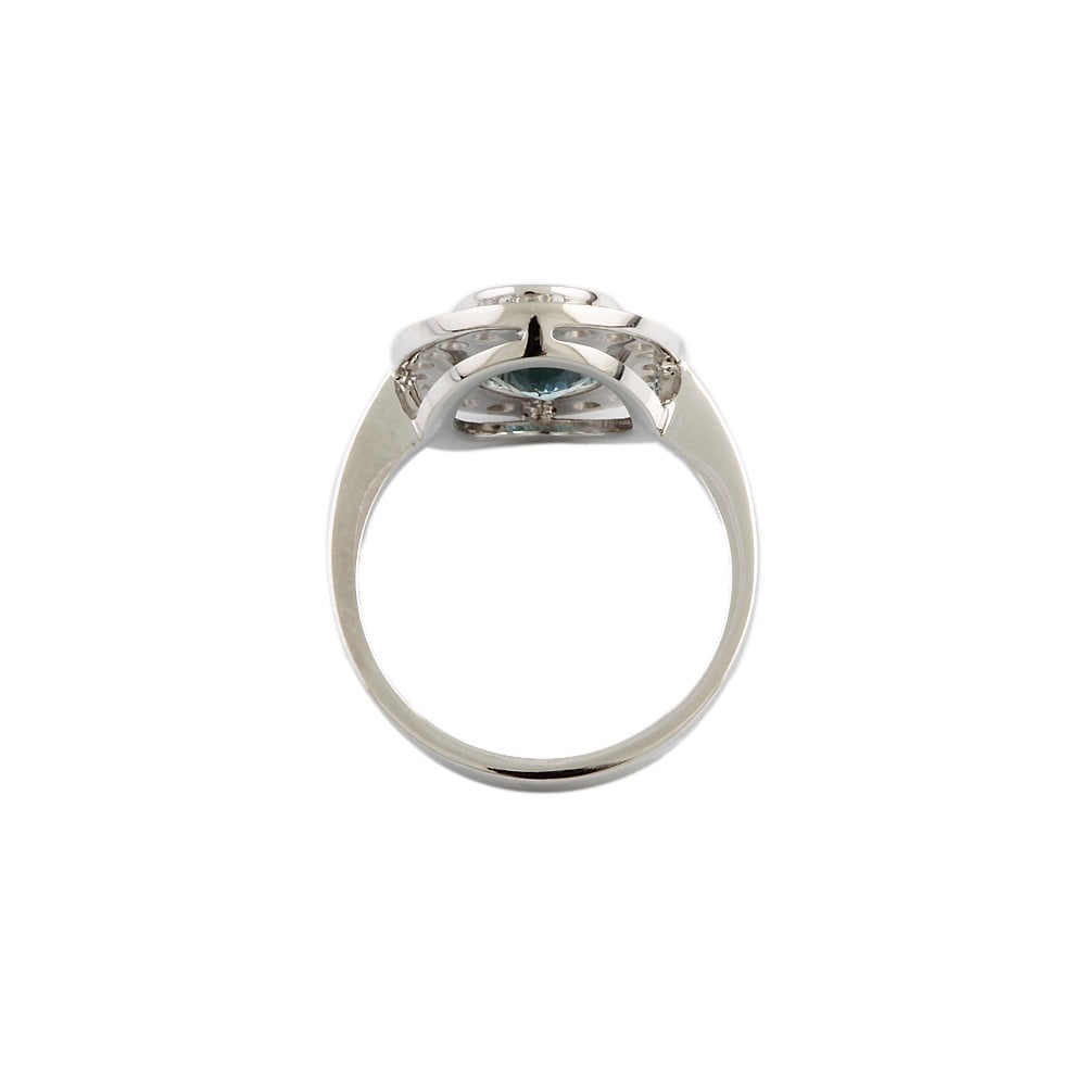 White Gold 0.30ct Round Diamond and 2.00ct Oval Aquamarine Set Cluster Ring