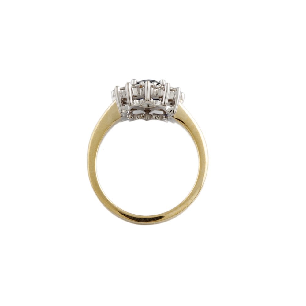Yellow and White Gold 0.47ct Round Diamond and 0.91ct Oval Blue Sapphire Set Cluster Ring