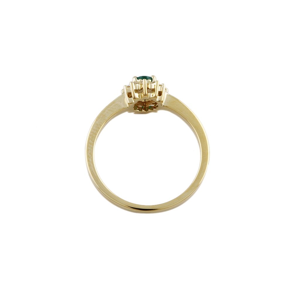Yellow Gold 0.13ct Round Diamond and 0.37ct Oval Emerald Set Cluster Ring