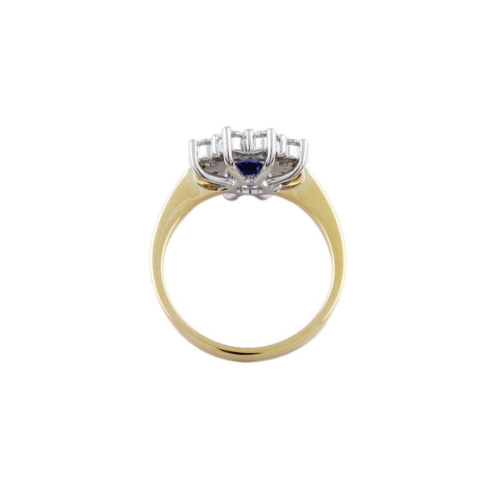Yellow and White Gold 0.72ct Round Diamond and 1.24ct Round Tanzanite Set Cluster Ring