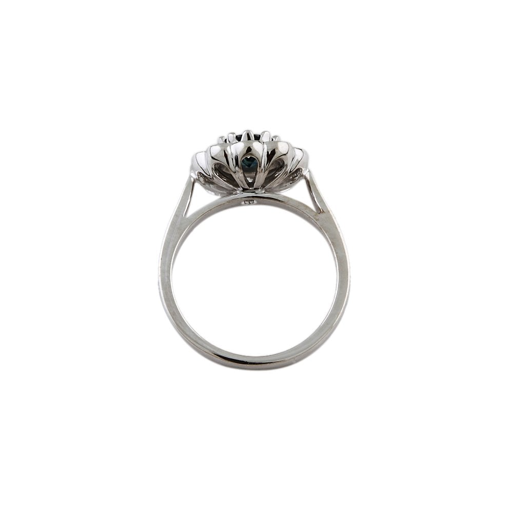White Gold 0.71ct Round Diamond and 1.24ct Round Blue Sapphire Set Cluster Ring