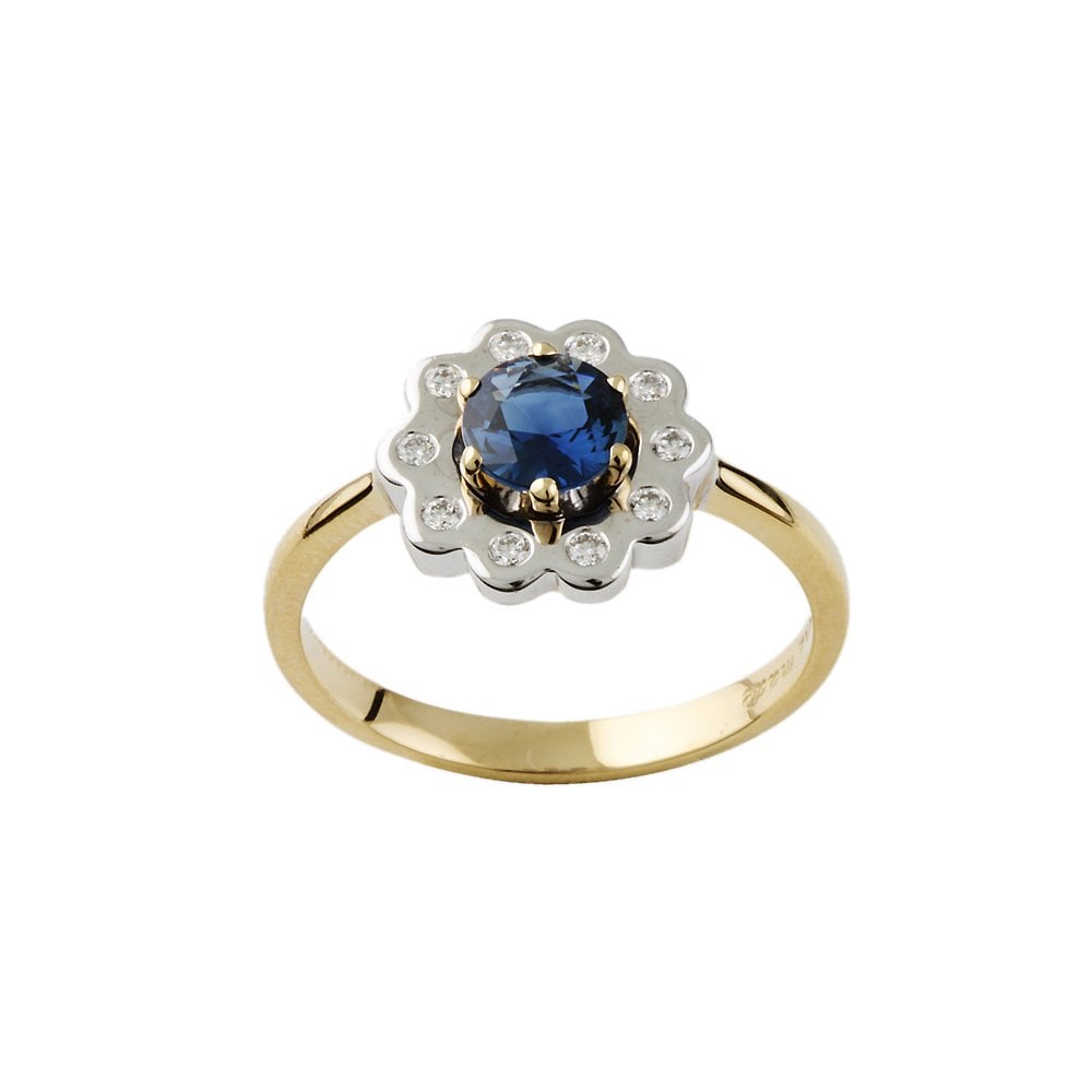 Yellow and White Gold 0.14ct Round Diamond and 0.77ct Round Tanzanite Set Cluster Ring