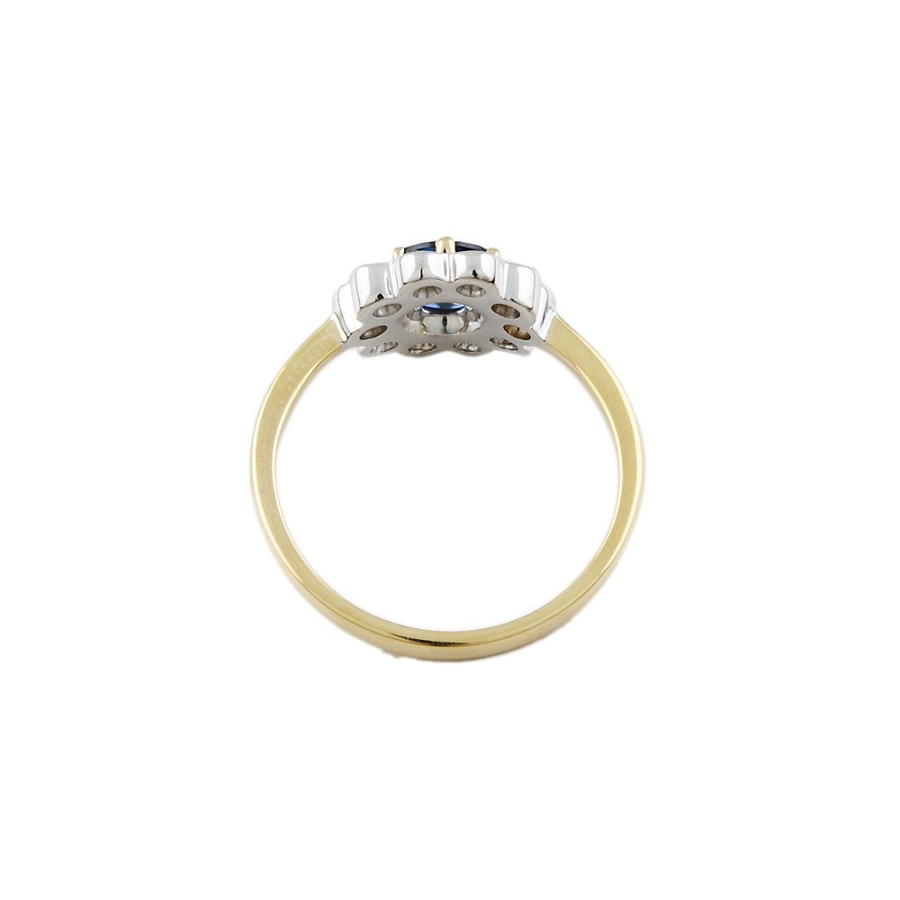 Yellow and White Gold 0.14ct Round Diamond and 0.77ct Round Tanzanite Set Cluster Ring