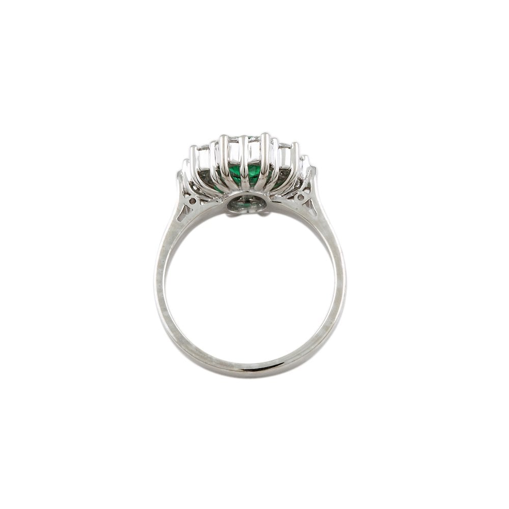 Yellow and White Gold 0.92ct Round Diamond and 0.98ct Oval Emerald Set Cluster Ring