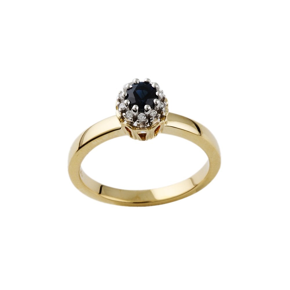 Yellow and White Gold 0.05ct Round Diamond and 0.35ct Round Sapphire Set Cluster Ring