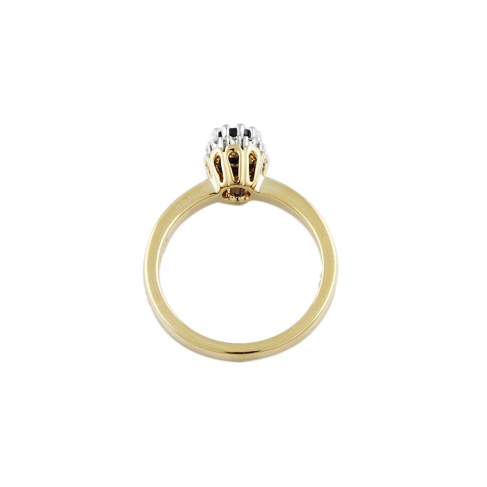 Yellow and White Gold 0.05ct Round Diamond and 0.35ct Round Sapphire Set Cluster Ring