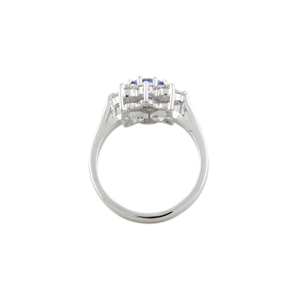 White Gold 0.79ct Round Diamond and 0.79ct Round Tanzanite Set Cluster Ring
