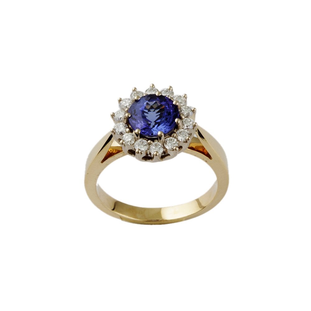 Yellow and White Gold 0.42ct Round Diamond and 1.57ct Round Tanzanite Set Cluster Ring