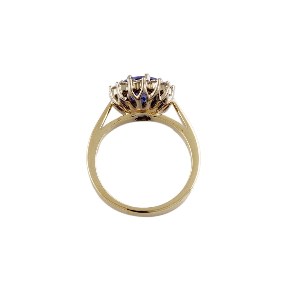 Yellow and White Gold 0.42ct Round Diamond and 1.57ct Round Tanzanite Set Cluster Ring