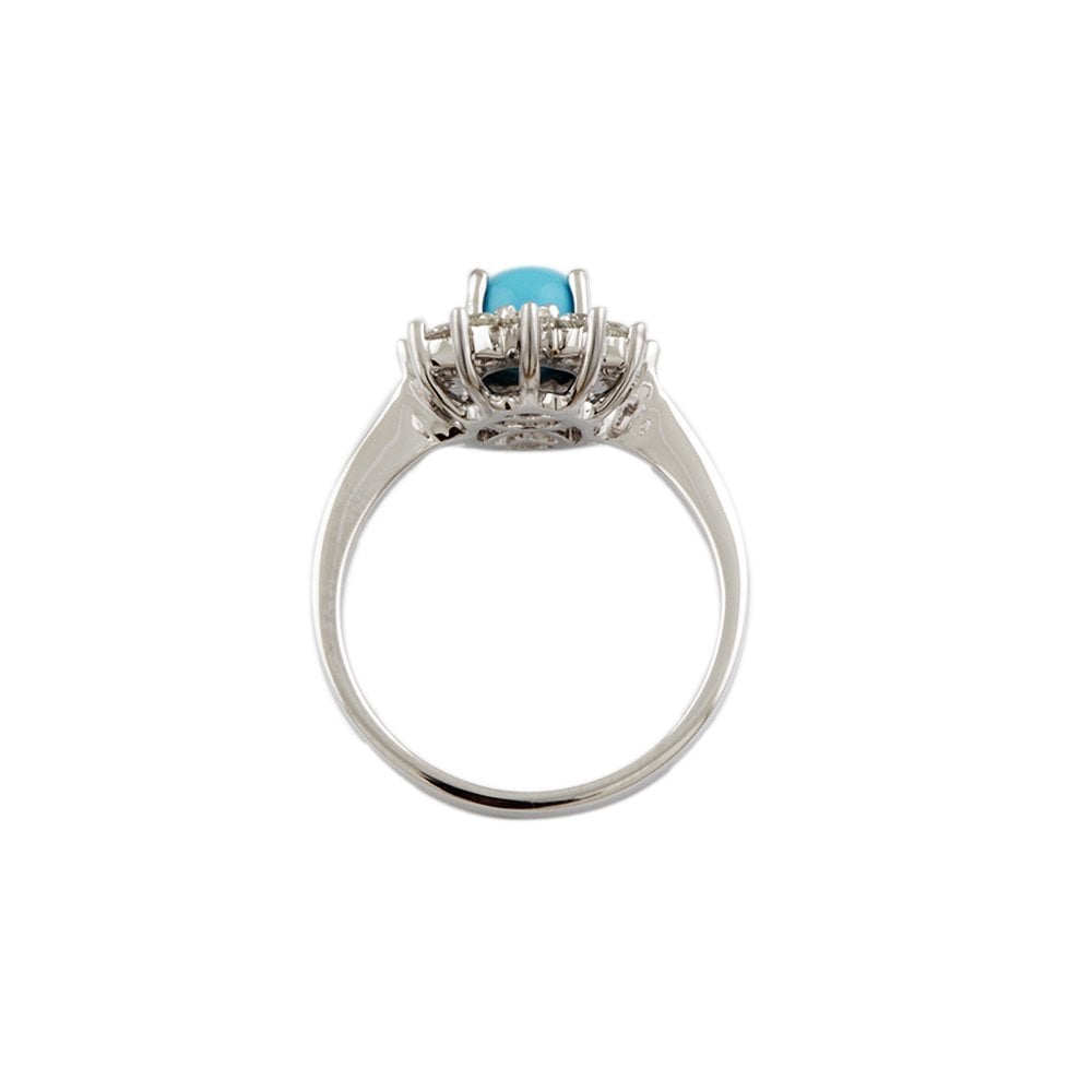 White Gold 0.57ct Round Diamond and 1.40ct Oval Turquoise Set Cluster Ring