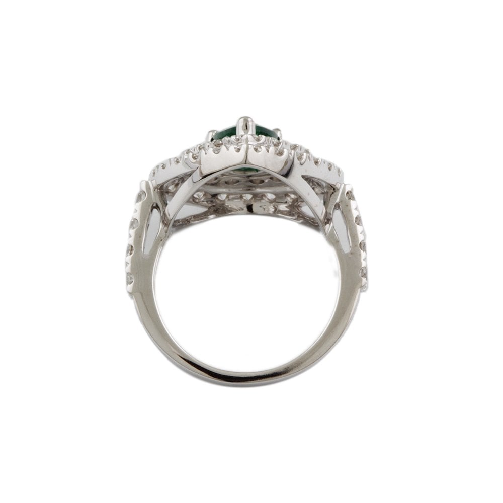 White Gold 1.66ct Round Diamond and 0.92ct Pear Emerald Set Cluster Ring