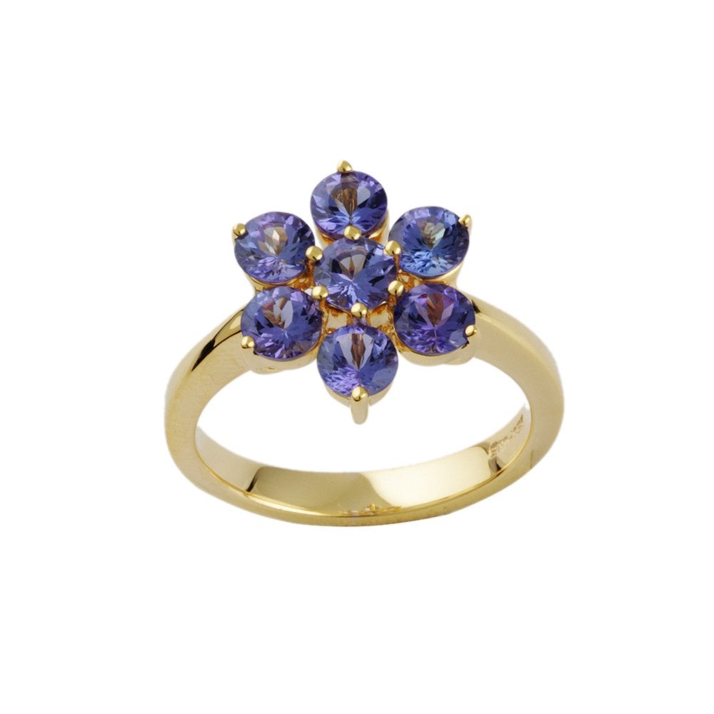 Yellow Gold 2.48ct Round Tanzanite Set Cluster Ring