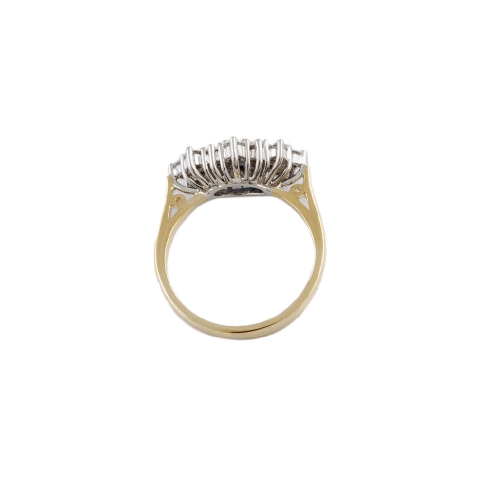 Yellow and White Gold 0.74ct Round Diamond and 0.61ct Baguette Blue Sapphire Set Cluster Ring