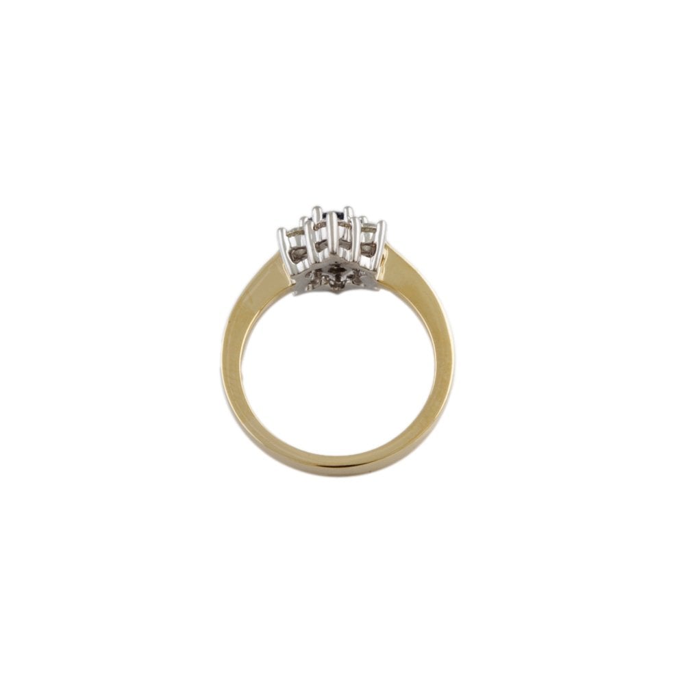 Yellow and White Gold 0.65ct Round Diamond and 0.42 Round Blue Sapphire Set Cluster Ring