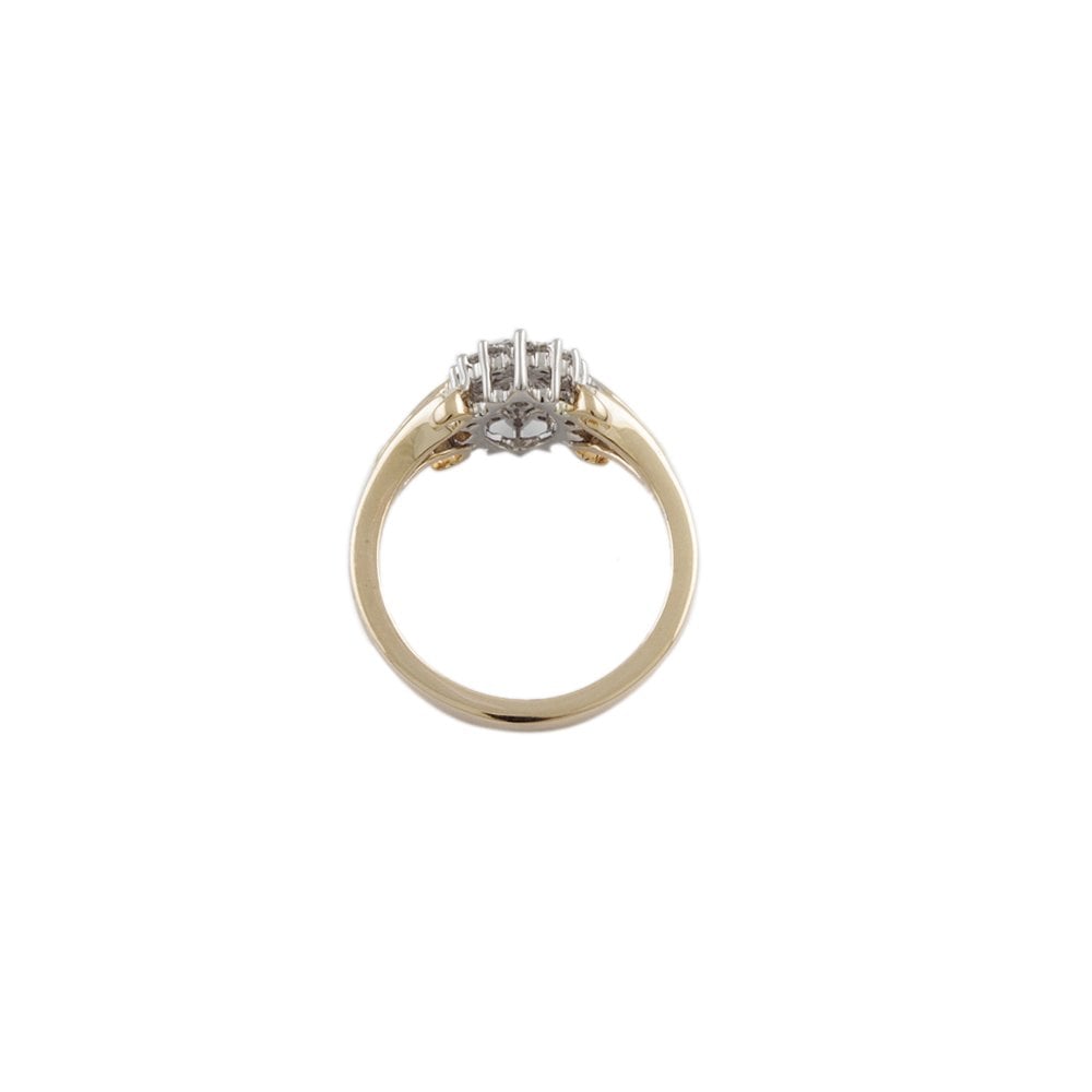 Yellow and White Gold 0.44ct Marquise and Round Diamond Set Cluster Ring