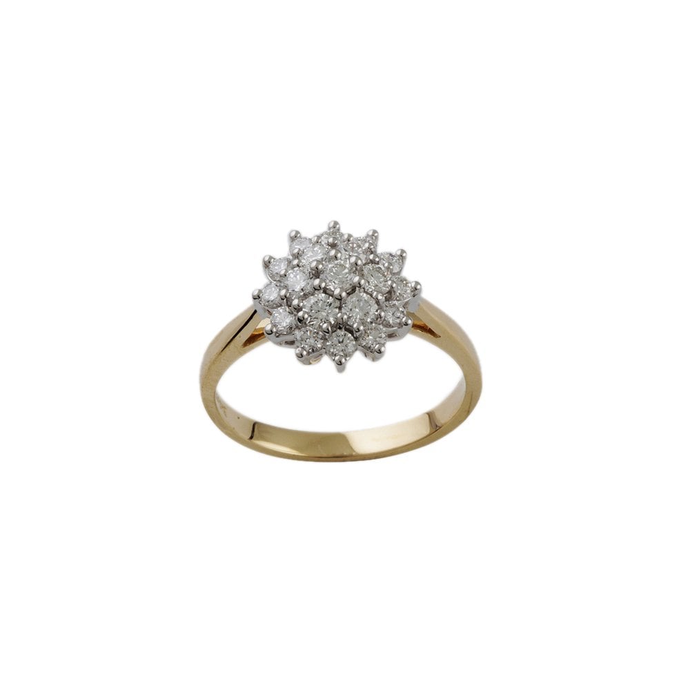 Yellow and White Gold 0.82ct Round Diamond Set Cluster Ring
