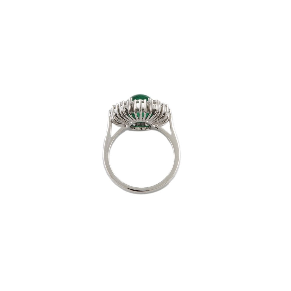 White Gold 1.18ct Round Diamond and 4.21ct Oval Emerald Set Cluster Ring
