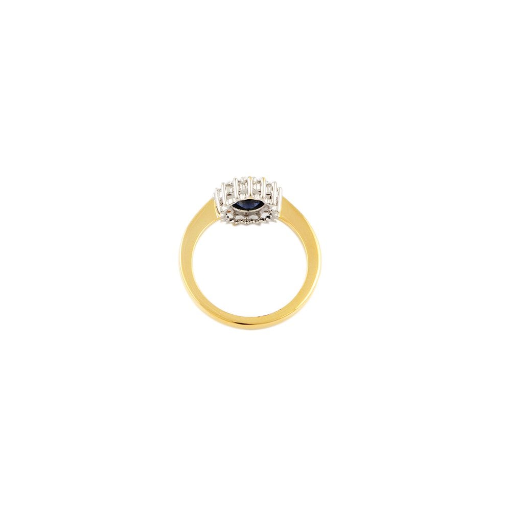 Yellow and White Gold 0.37ct Round Diamond and 1.89ct Oval Blue Sapphire Set Cluster Ring