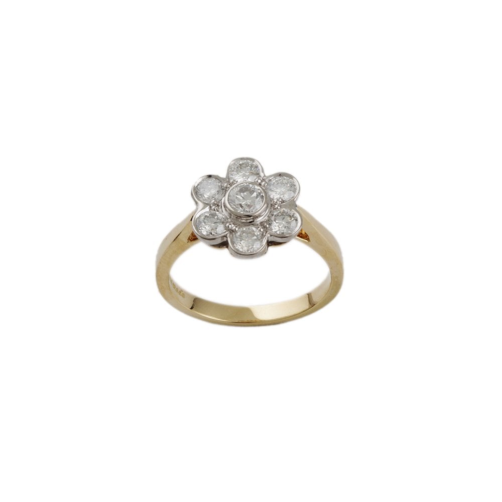 Yellow and White Gold 0.96ct Round Diamond Set Cluster Ring