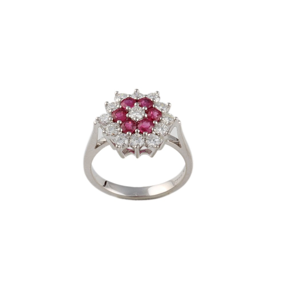White Gold 0.91ct Round Diamond and 0.82ct Round Ruby Set Cluster Ring