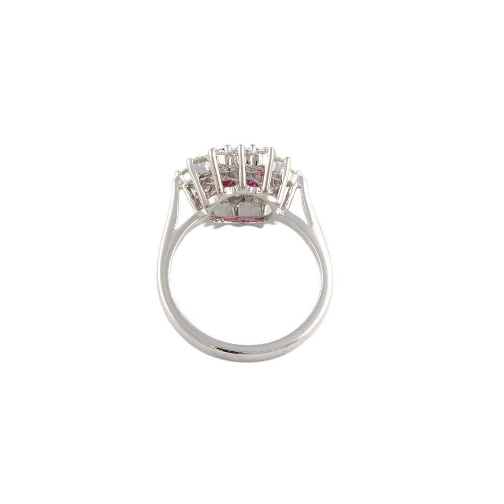 White Gold 0.91ct Round Diamond and 0.82ct Round Ruby Set Cluster Ring