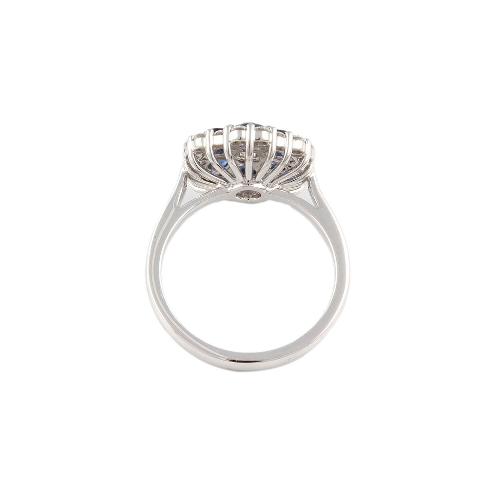 White Gold 0.63ct Round Diamond and 1.08ct Round Blue Sapphire Set Cluster Ring