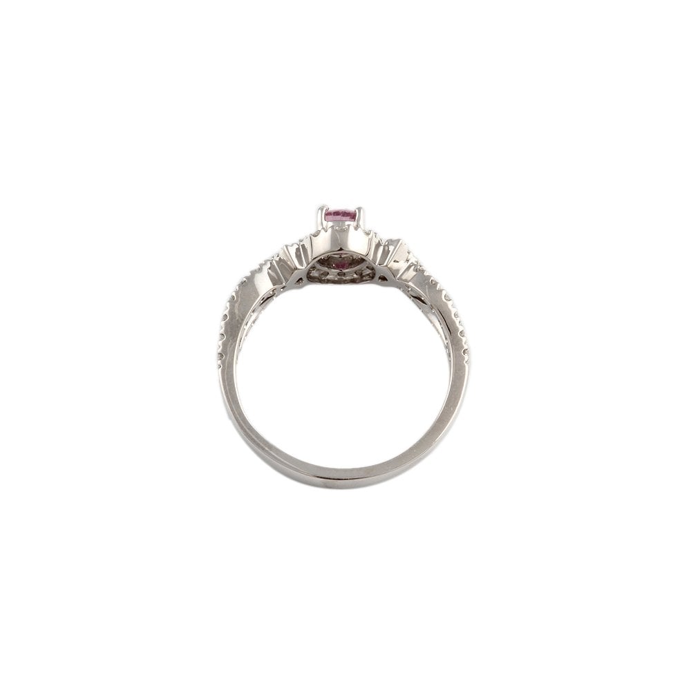 White Gold 0.32ct Round Diamond and 0.57ct Oval Pink Sapphire Set Cluster Ring