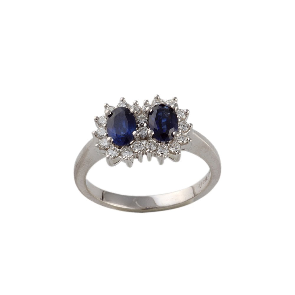 White Gold 0.42ct Round Diamond and 1.29ct Oval Blue Sapphire Set Cluster Ring