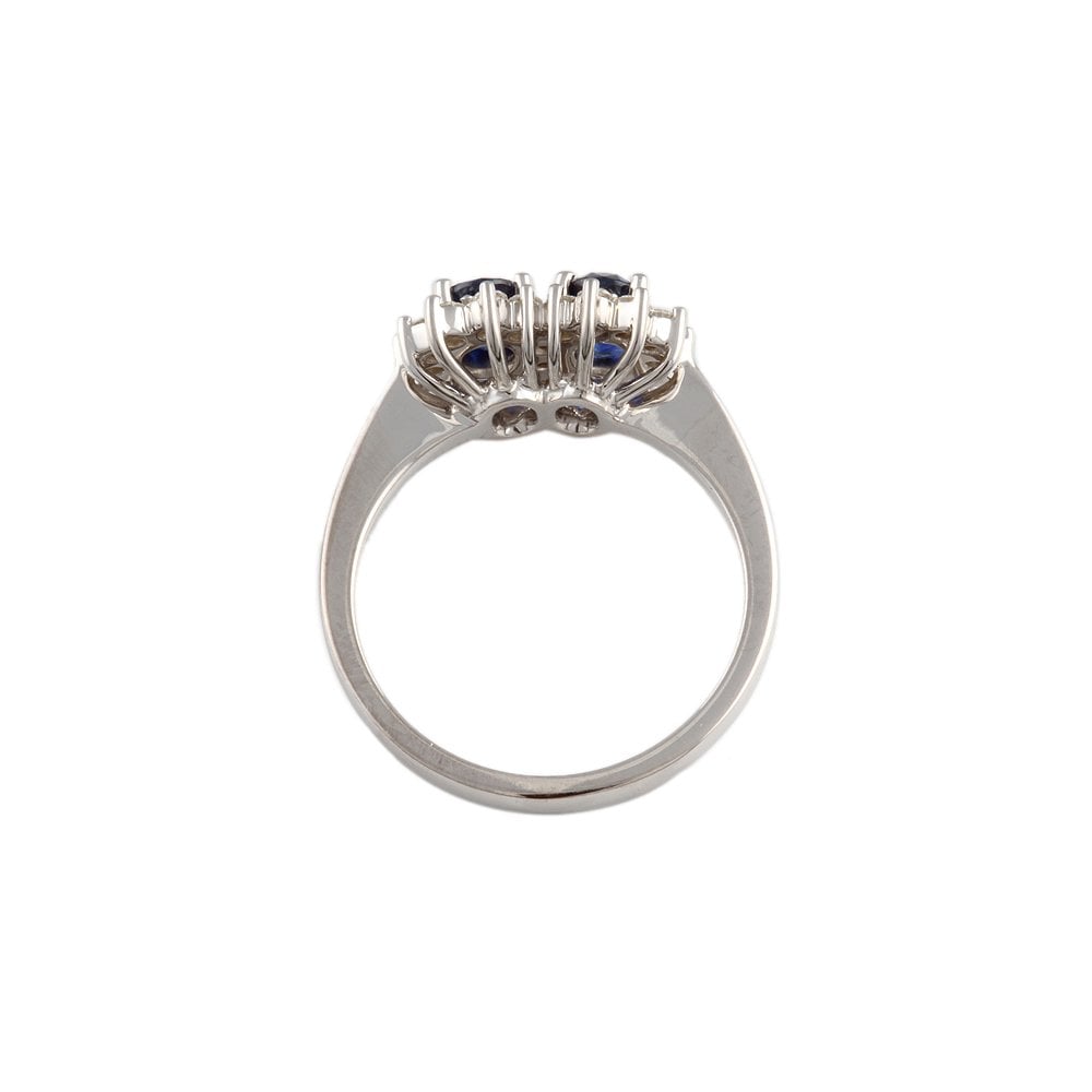White Gold 0.42ct Round Diamond and 1.29ct Oval Blue Sapphire Set Cluster Ring