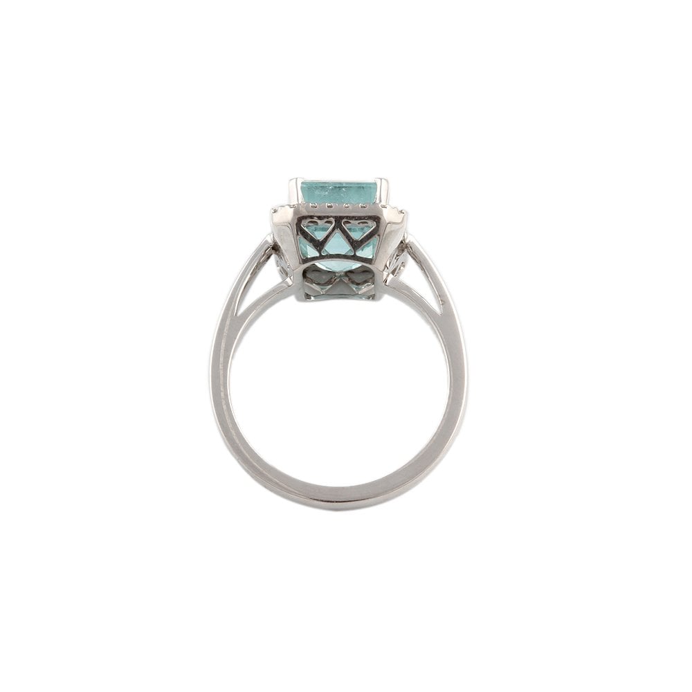 White Gold 0.20ct Round Diamond and 3.72ct Emerald cut Aquamarine Set Cluster Ring
