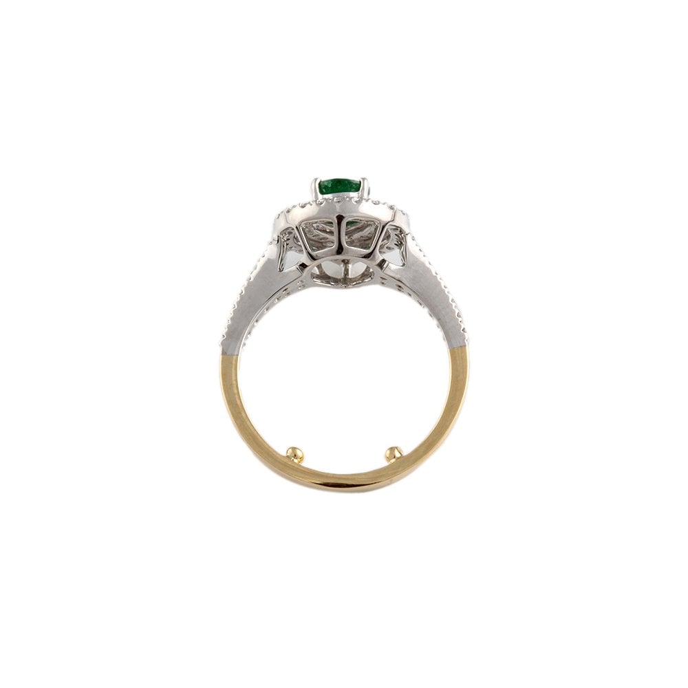 Yellow and White Gold 0.37ct Round Diamond and 0.52ct Pear Emerald Set Cluster Ring