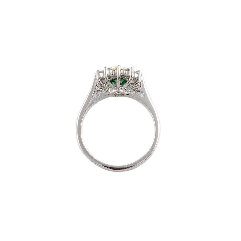 Yellow and White Gold 0.60ct Round Diamond and 0.68ct Oval Emerald Set Cluster Ring