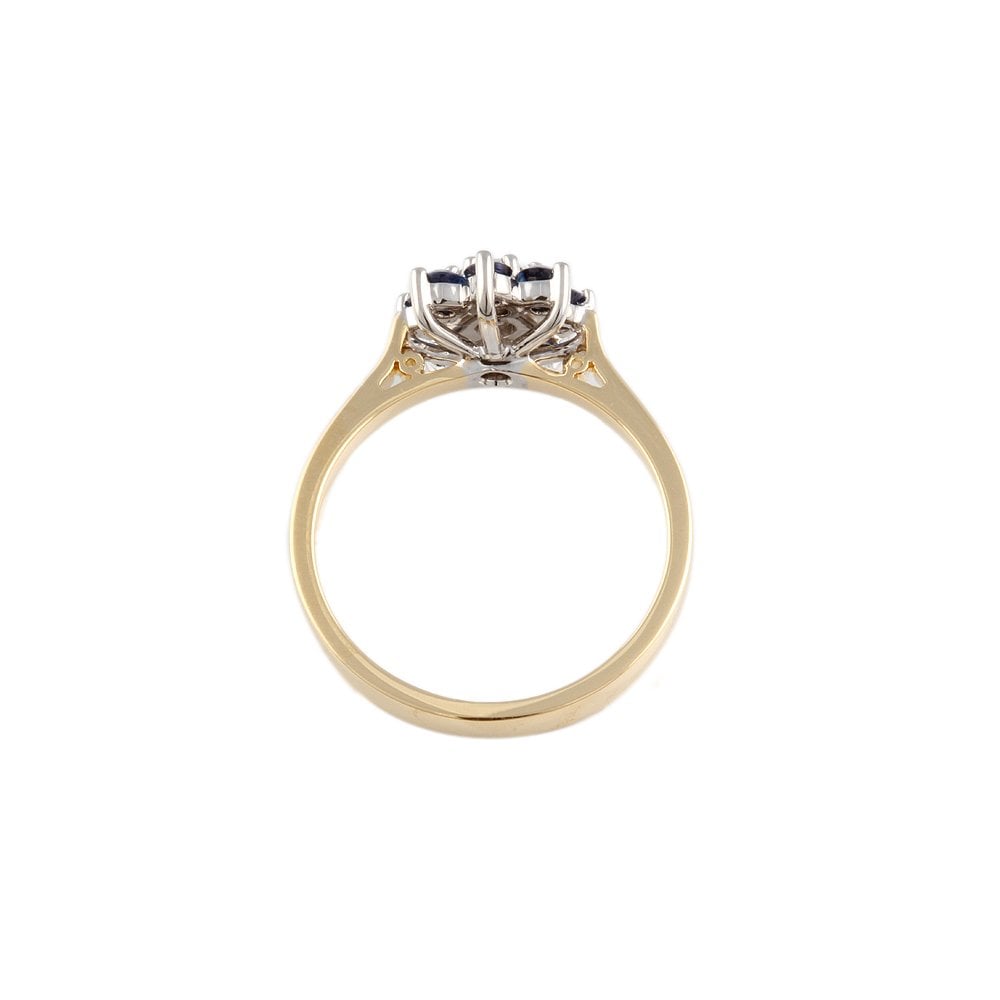 Yellow and White Gold 0.26ct Round Diamond and 0.27ct Round Blue Sapphire Set Cluster Ring