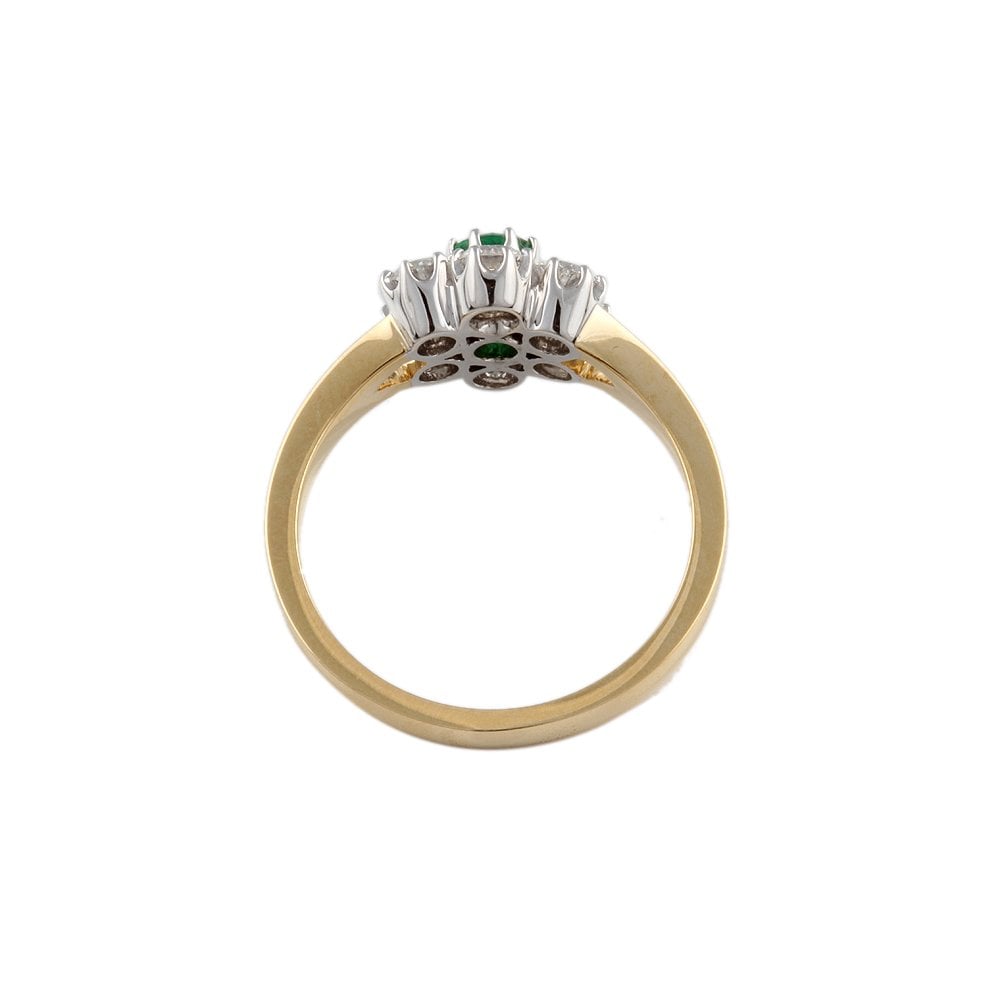 Yellow and White Gold 0.74ct Round Diamond and 0.28ct Round Emerald Set Cluster Ring