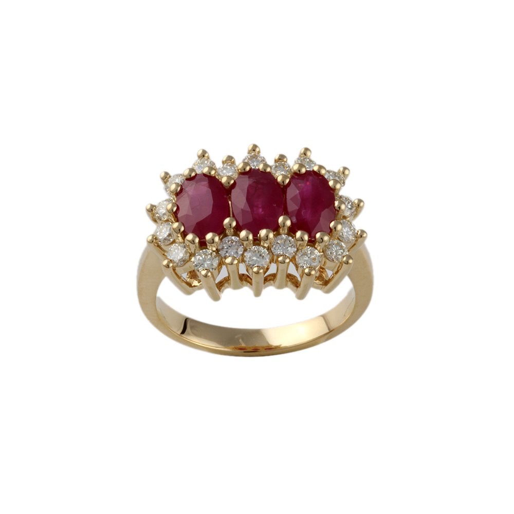 Yellow Gold 0.58ct Round Diamond and 1.95ct Oval Ruby Set Cluster Ring
