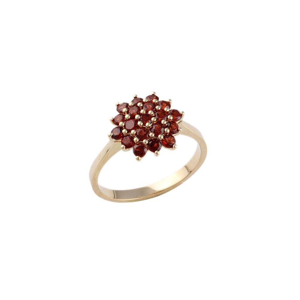 Yellow Gold 1.64ct Round Garnet Set Cluster Ring