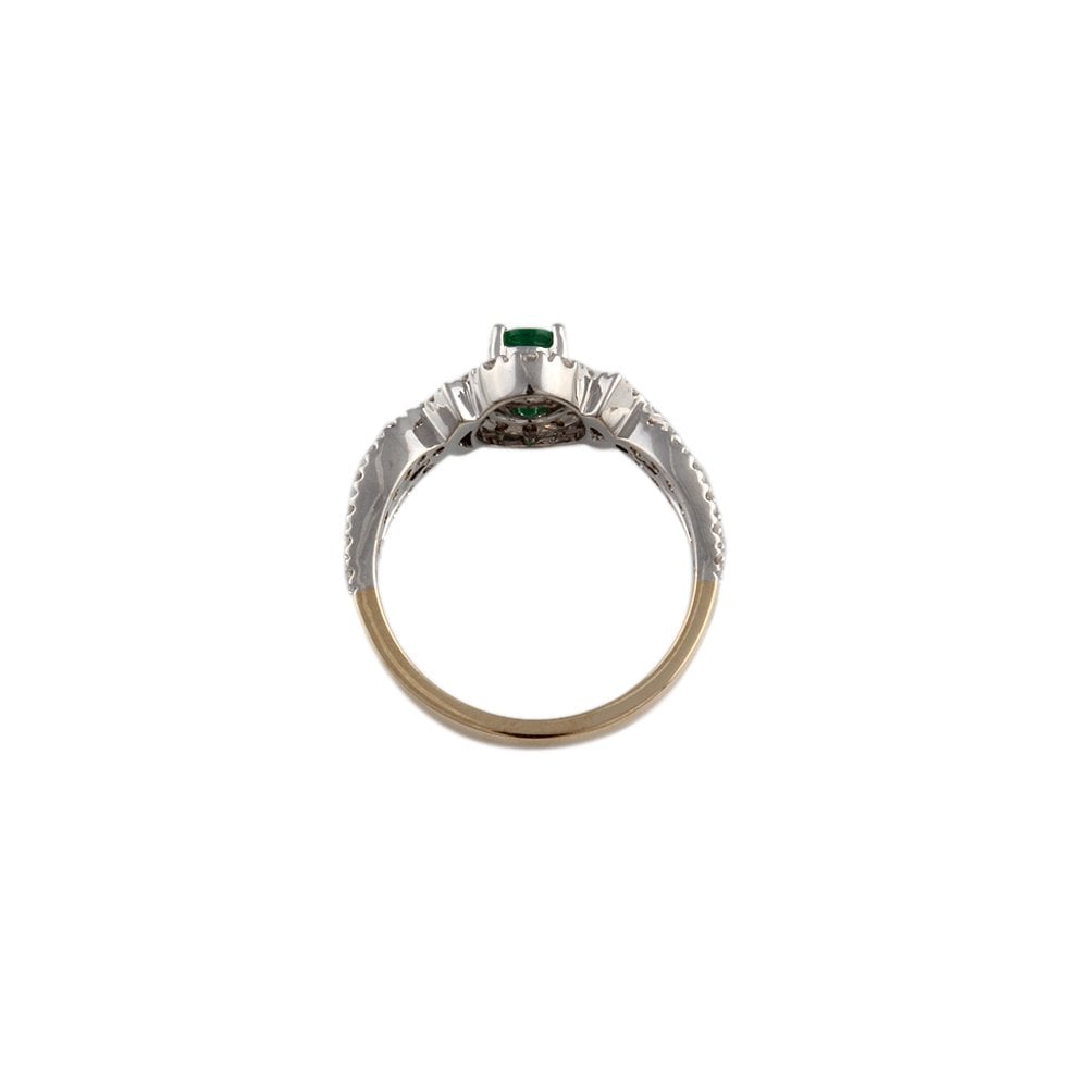 Yellow and White Gold 0.33ct Round Diamond and 0.32ct Oval Emerald Set Cluster Ring