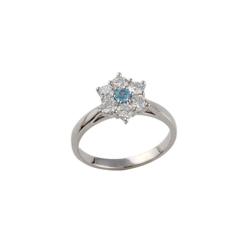 White Gold 0.82ct Round Diamond and 0.15ct Round Blue Topaz Set Cluster Ring