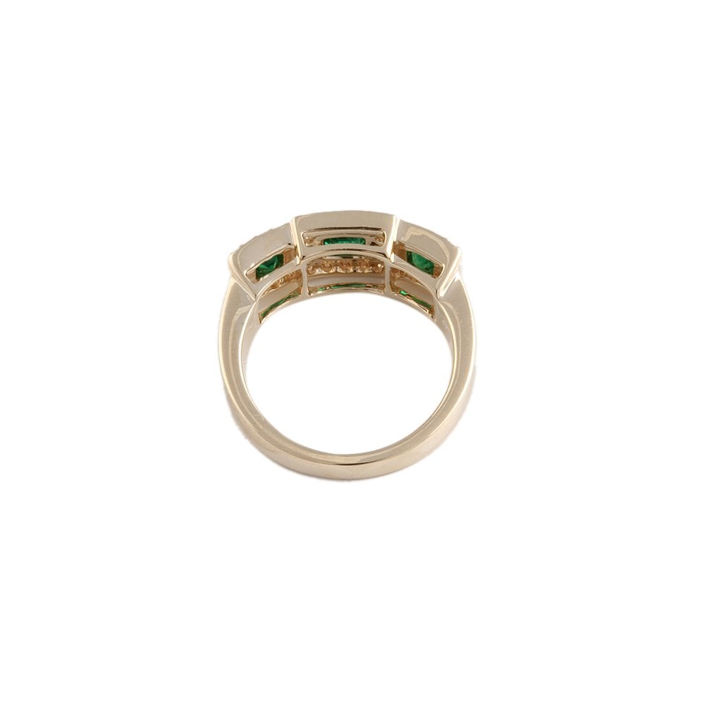 Yellow Gold 0.32ct Round Diamond  and Emerald shaped Emerald Set Cluster Ring