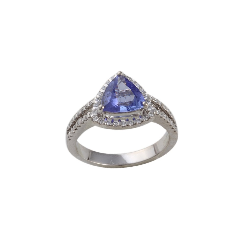 White Gold 0.21ct Round Diamond and 1.22ct Pear Tanzanite Set Cluster Ring