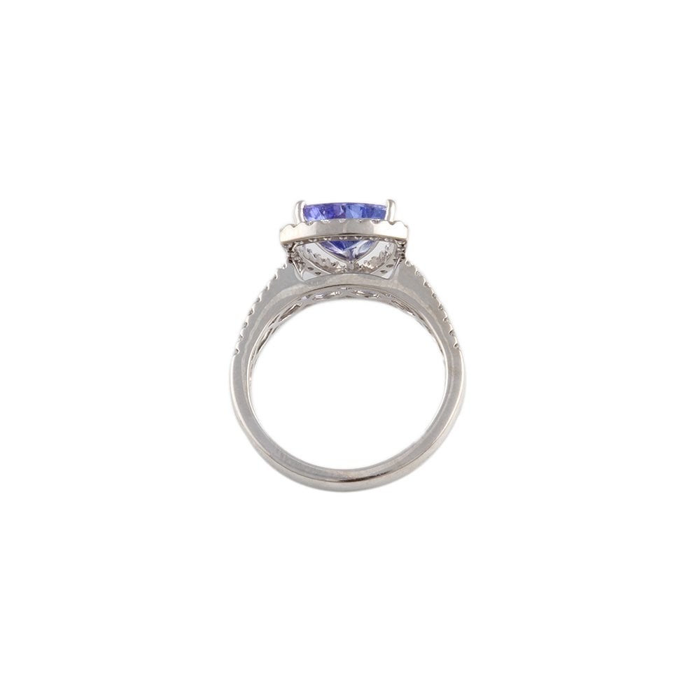 White Gold 0.21ct Round Diamond and 1.22ct Pear Tanzanite Set Cluster Ring