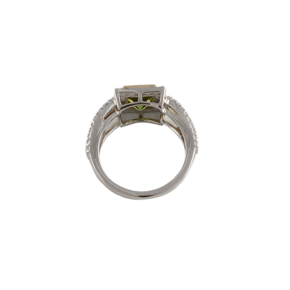 Yellow and White Gold 0.43ct Round Diamond and 1.15ct Square Peridot Set Cluster Ring