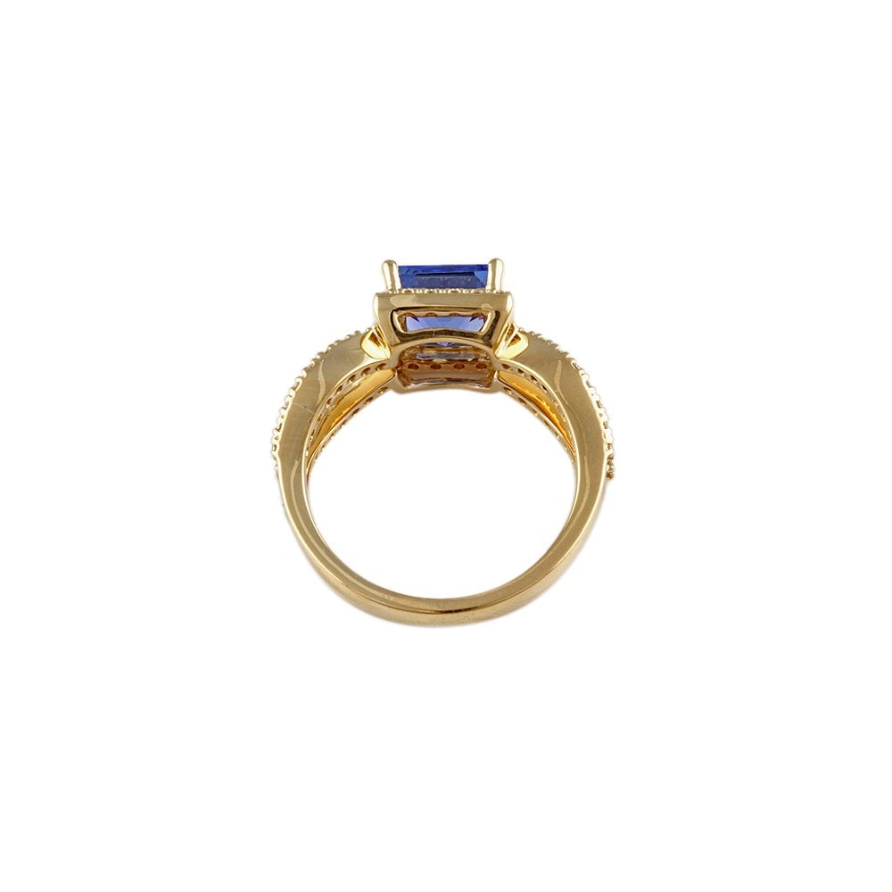 Yellow Gold 0.39ct Round Diamond and 2.28ct Square Tanzanite Set Cluster Ring