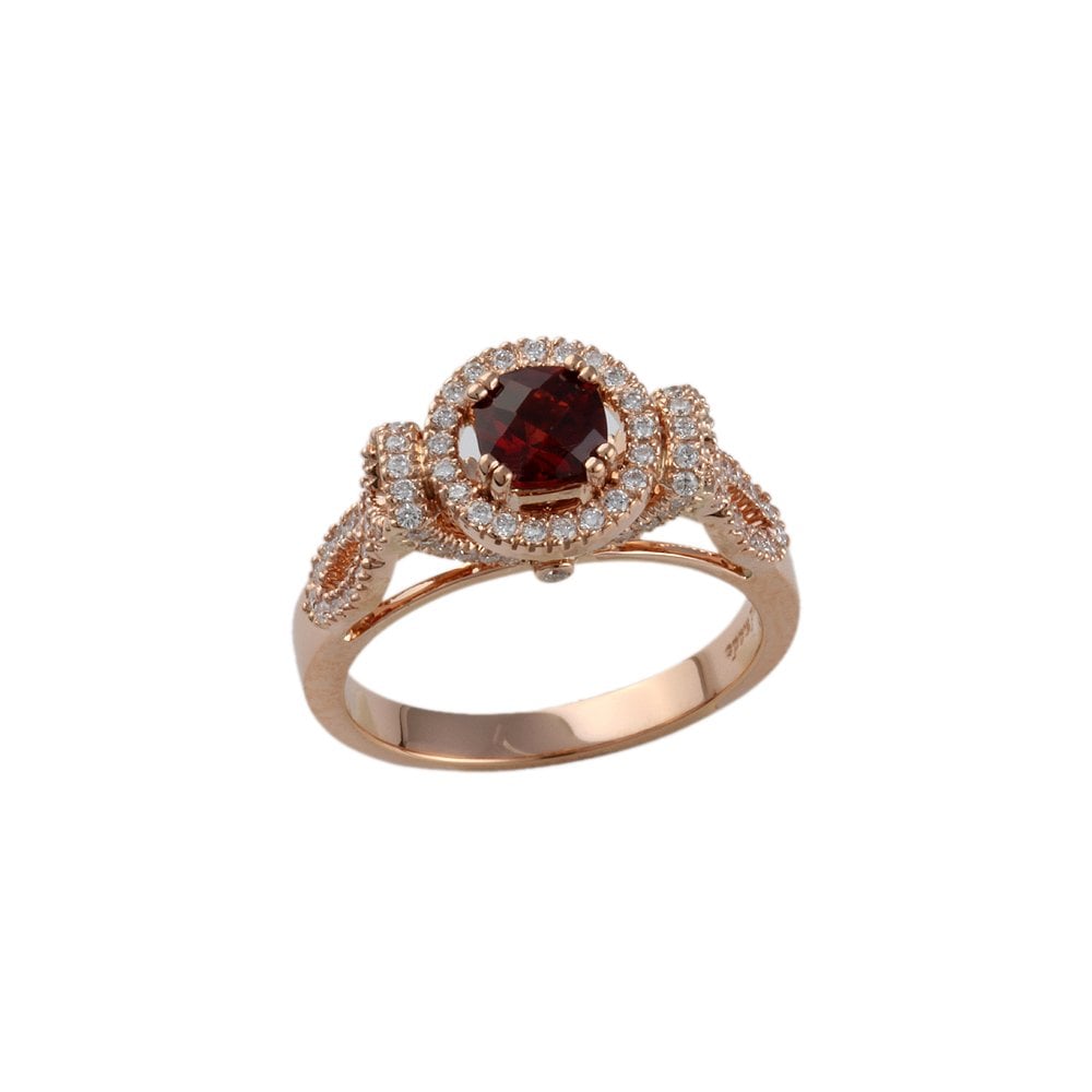 Rose Gold 0.39ct Round Diamond and 0.72ct Round Garnet Set Cluster Ring